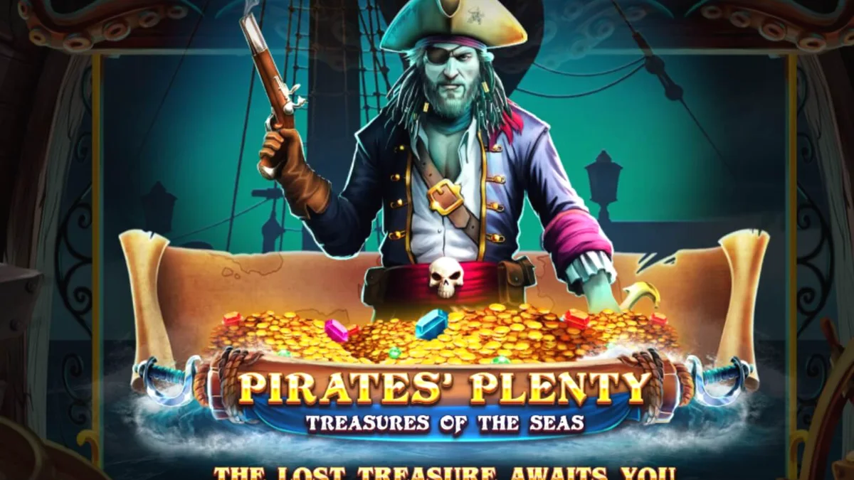 Layar permainan slot Pirates’ Plenty: Treasures of the Seas dengan tema bajak laut